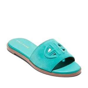 Cole Haan Flynn Turquoise Suede Logo Cutout Slide Sandals - 6